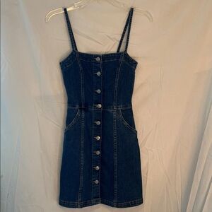 Divided Blue Denim Dress with Button Front